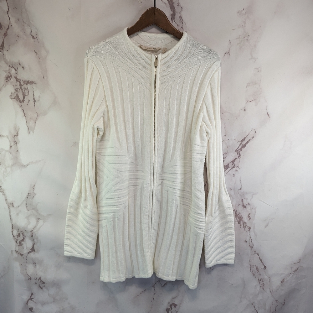 Soft Surroundings Cardigan Women Small Cream White Sweater Cornflower Zip Jacket